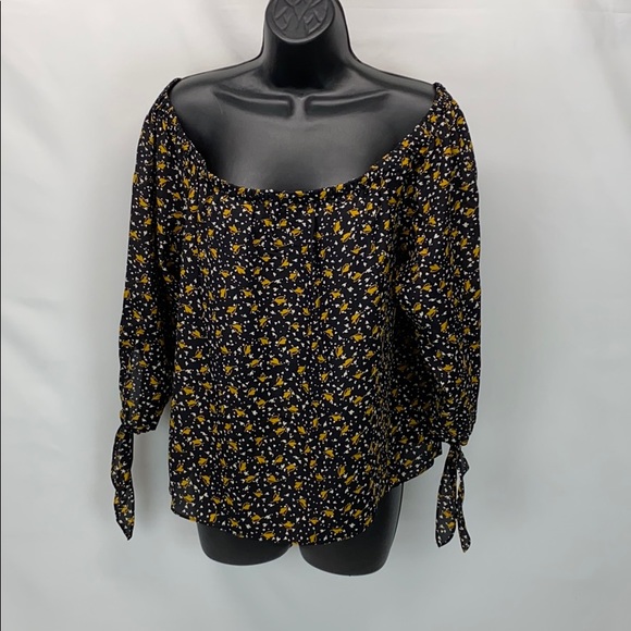 floral Madewell top size Large color black - Picture 1 of 6